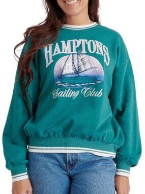Limited Too Women's Green Hamptons Sailing Club Graphic Sweatshirt